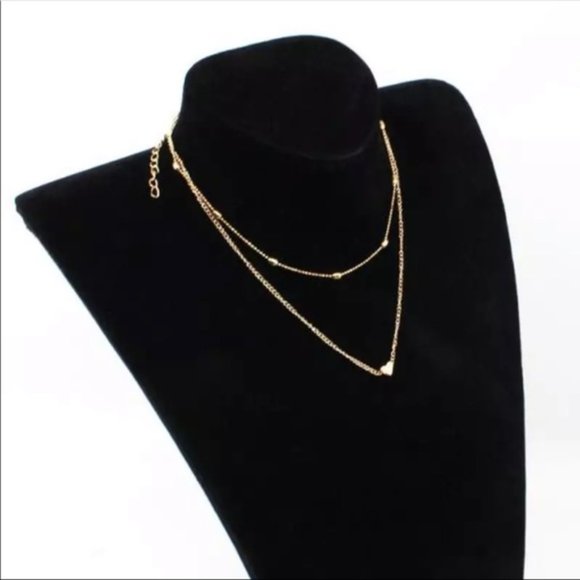 Dainty Layered Gold Heart Choker Necklace - Picture 2 of 2